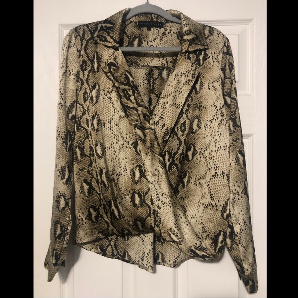 Endless Rose Snakeskin Print Blouse in Black and Tan